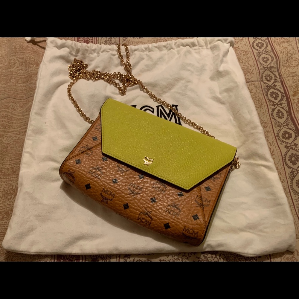 MCM Card Holder Crossbody Bag in Lime Green